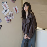 Cute Leather Jacket Vintage Coat Loose Biker's Leather Jacket Women