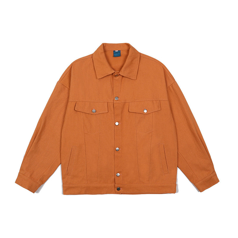 Orange Varsity Jacket Letter Printed Denim Jacket Men's Loose Street Lapel Overalls