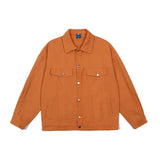 Orange Varsity Jacket Letter Printed Denim Jacket Men's Loose Street Lapel Overalls