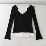 Women Fall Fall Five-Color Fake Two-Piece off-Shoulder Sweater Slim Pullover Top
