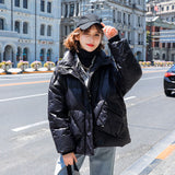 Women Winter Coats Puffer Jacket Down Coat Fall/Winter Warm Down Jacket Women's Short Stand Collar Loose Glossy