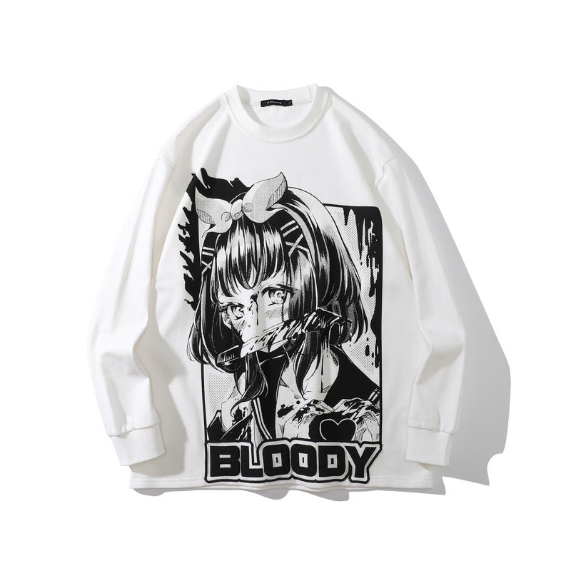Mens Fall Outfits Two-Dimensional Anime Long Sleeve T-shirt Men's and Women's Loose Couple Outfit Top