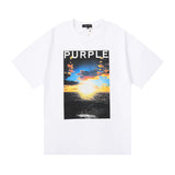 Purple Brand T Shirts Spring/Summer Sea Sunrise Printed Men's and Women's Loose Casual Short-Sleeved T-shirt