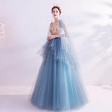 Women'S Evening Dress Ball Gown Princess Quinceanera Wedding Dresses Fashion Blue Dinner Party Stage Performance Dress