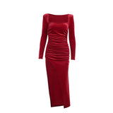 Winter Formal Dresses Sexy Square-Neck Folded High Waist Tuxedo Dress