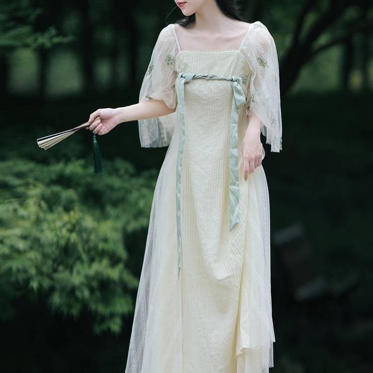 Women's Cottagecore Dress Vintage Embroidered Dress for Women Summer