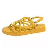 Women Open Toe Sandals Flats Summer Plus Size Solid Color Fashion Casual Strap Flat Sandals