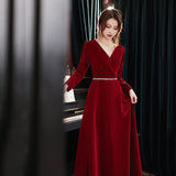 Burgundy Dresses for Wedding Autumn and Winter Wedding Dress Engagement Evening Dress for Women