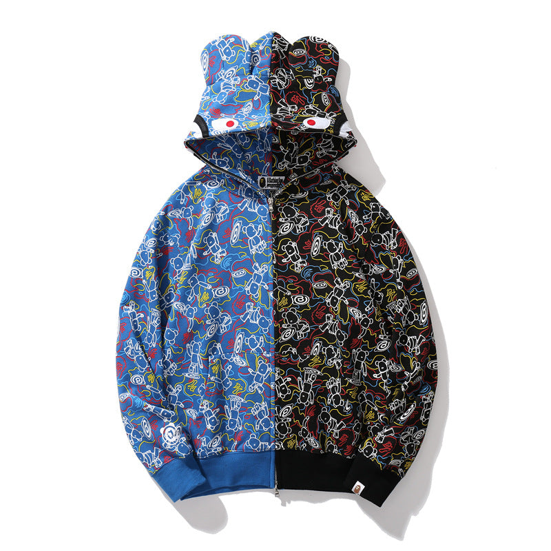 WGM Closing Black Camouflage Stitching Shark Zipper Hooded