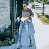 Women Fall Outfits Autumn and Winter Knitting Stitching Loose Contrast Color Sweater Women