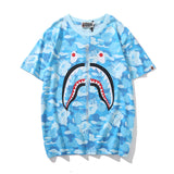 Wgm Shirt Bape Shark Head Men And Women Digital Printing Casual Sports Short Sleeve