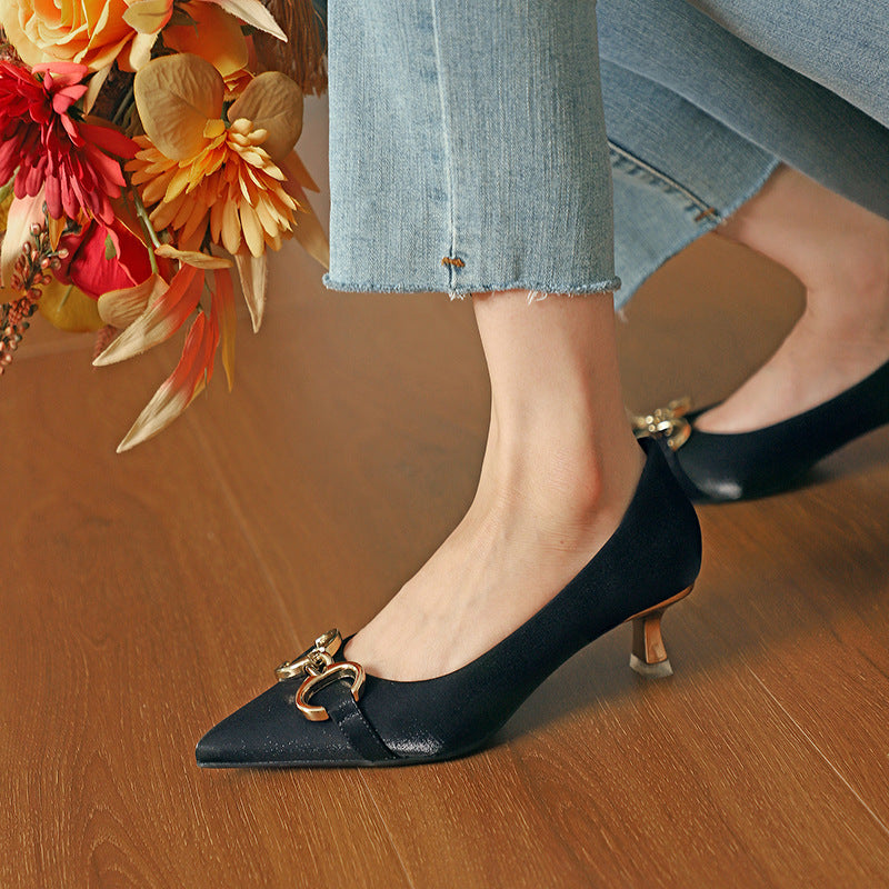 Nude Block Heels Closed Toe Stiletto Heels