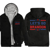 Let's Go Brandon Hoodie English Letters Fashion Velvet Padded Thick Hooded Zipper Top