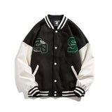 Green Varsity Jacket Fall Men's Baseball Uniforms Campus Fresh Contrast Color Stitching Loose Jacket
