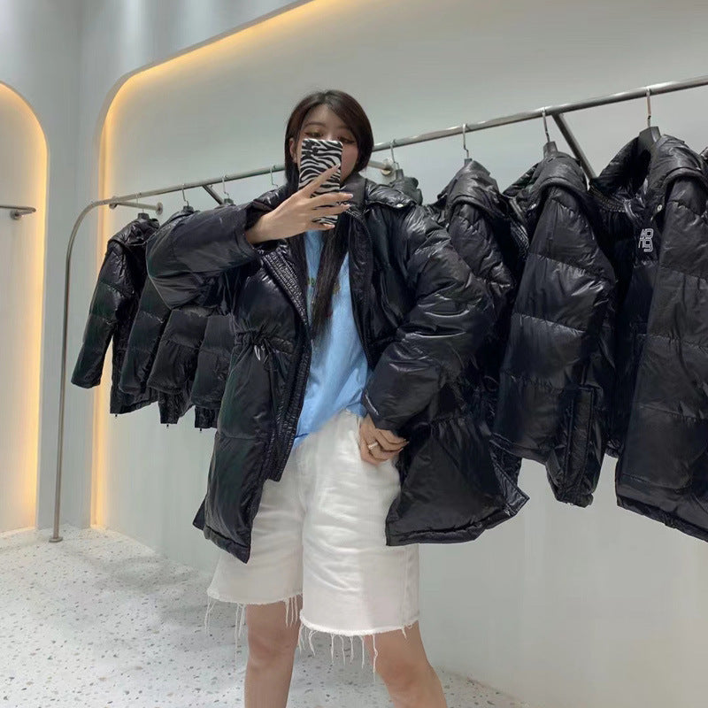 Women Winter Coats Puffer Jacket Down Coat Hooded Bread Drawstring Waist White Duck Down Jacket