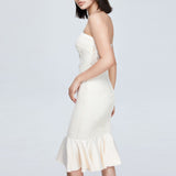 Women Spring Dress Waist-Tight Slim Fit Tube Top Lotus Leaf Hem Dress