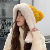 Women Winter Hats Knitted Woolen Cap Warm Earflaps Cap Thick for Women