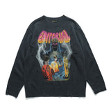 Mens Fall Outfits Autumn and Winter High Street Cartoon Graffiti Sweater Men's and Women's Retro Loose Pullover Ripped Sweater