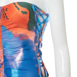 Summer Wrapped Chest Tie-Dyed Printed Hollow Lace-up Hip-Lifting Jumpsuit