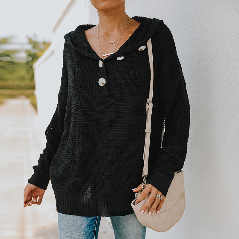 Women Fall Outfits Autumn and Winter V-neck Long Sleeve Loose Knitwear T-shirt Women's Hooded Sweater