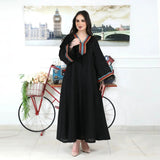Nina Parker Black Dress Ribbon Feather Pleated Dress Muslim Robe