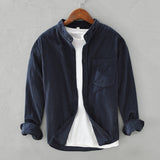 White Work Shirts Autumn Loose Corduroy Long Sleeve Shirt Japanese Style Stand Collar Men's Coat