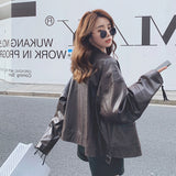Cute Leather Jacketpu Leather Coat Women's Spring and Autumn French Loose Motorcycle Jacket Versatile Zipper Top