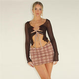 Music Festivals Rave Outfits Girls Tops Spring and Summer Women's Clothing Sexy See-through T-shirt