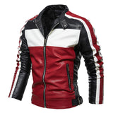 Black Varsity Jacket Racer Jacket Fall Winter Men Leather Men's Color Matching Motorcycle Clothing PU Leather Jacket