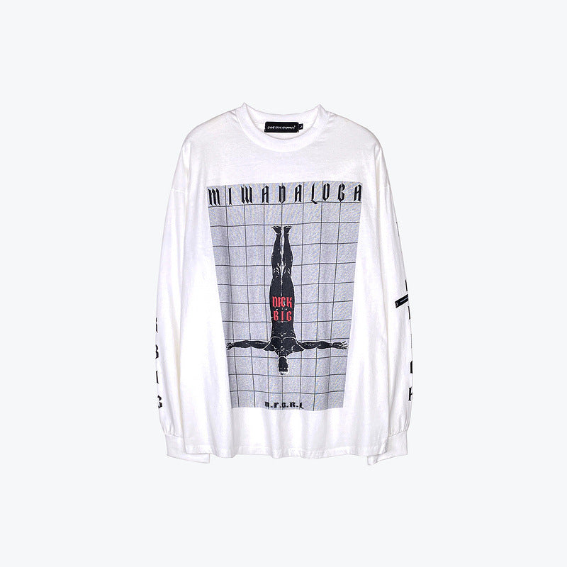 Mens Fall Outfits Autumn and Winter Portrait Printing Long-Sleeved T-shirt Men's Loose Top