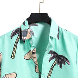 Men Hawaii Shirts Men's Light Green Short Sleeve Fashion Casual Shirt