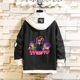 Comic Denim Jacket Man and Woman Cartoon Patterned Denim Jacket