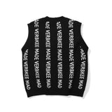 Men Sweater Vest Letter Jacquard Sweater Vest Men's Loose V-neck Vest Idle Style Sleeveless Sweater