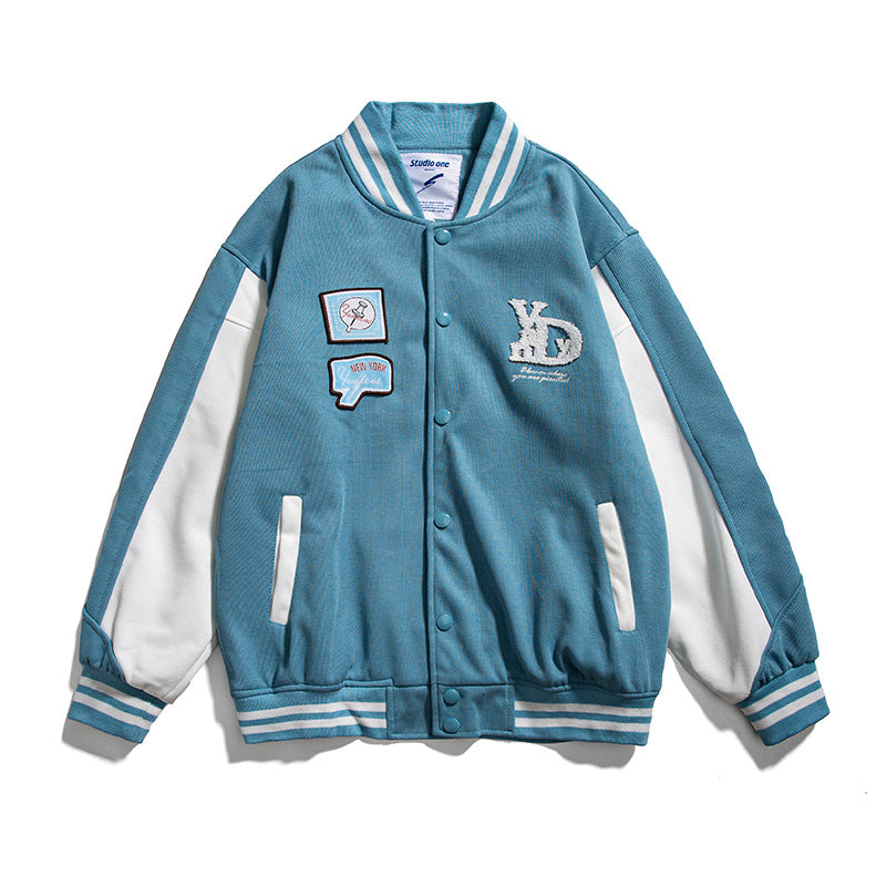 Brown Varsity Jacket Autumn Baseball Shirt Embroidered Jacket Men's Neutral Loose Baseball Uniform Student