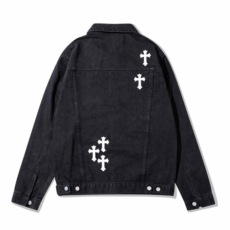 Men Denim Coat Jean Jackets Cross Patch Denim Jacket Men's Dark Polo Collar Jacket Denim Jacket