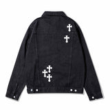 Men Denim Coat Jean Jackets Cross Patch Denim Jacket Men's Dark Polo Collar Jacket Denim Jacket