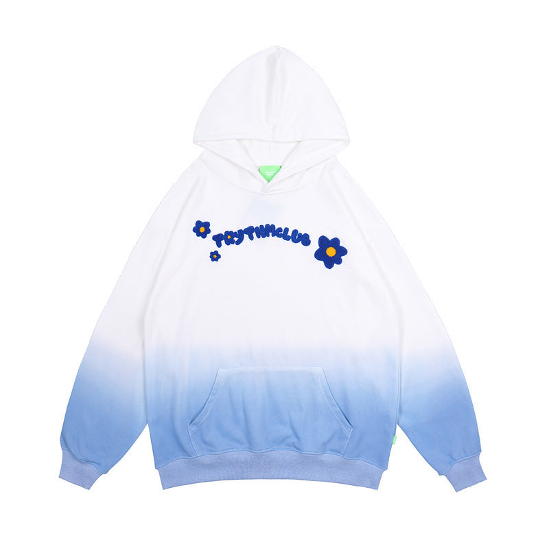 Mens Fall Outfits Hooded Sweater Men's Gradient Loose Street Couple Wear Hip Hop Oversize Top