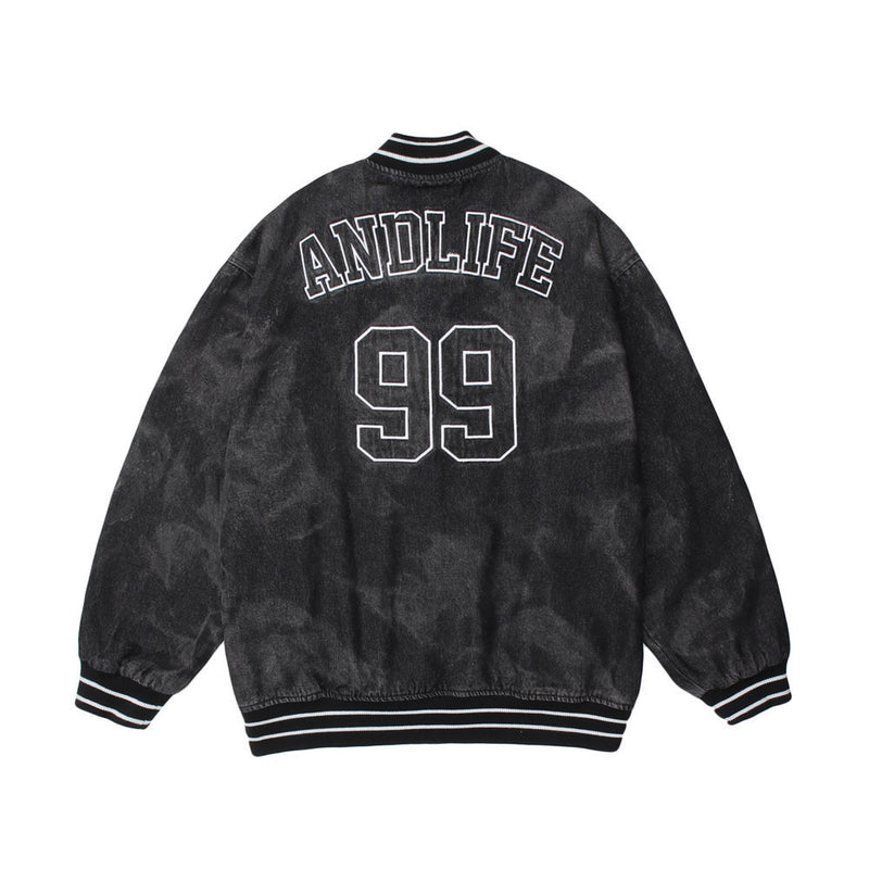 Men Denim Coat Jean Jackets Letter Embroidered Washed Distressed Tie-Dye Denim Jacket Men Loose Lapel Denim Clothes Jacket