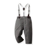 Children Boy Formal Shirt & Suspender Pants 2 Pieces Set Fall Children and Teens Long Sleeves Butterfly 2 Piece Set