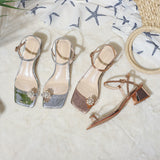 Nude Block Heels Closed Toe Sandals Summer High Heels Open Toe Casual Fashion