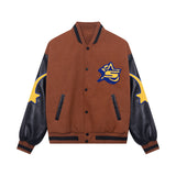 Brown Varsity Jacket Hiphop Style XINGX Baseball Uniform Embroidered Pattern Retro Couple Jacket