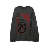 Mens Fall Outfits Graffiti Letter Printed Loose Long Sleeves T-shirt Men and Women Couple round Neck Sweater