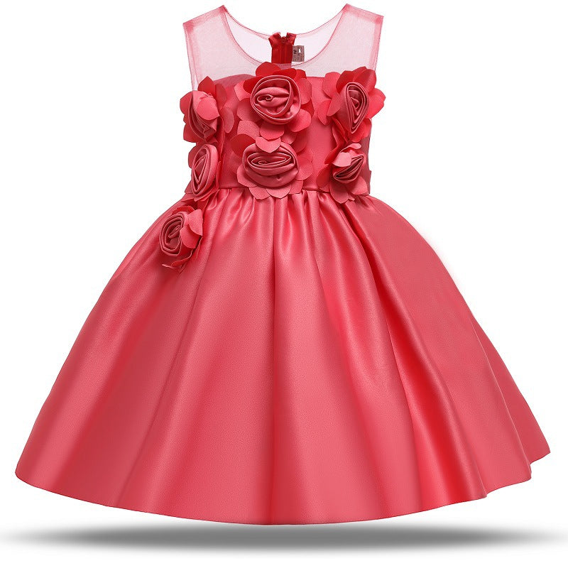 Toddler Girls Sequin Gown Dress Evening Dress Satin Applique Performance Costume Baby Dress for One Year Old Girls