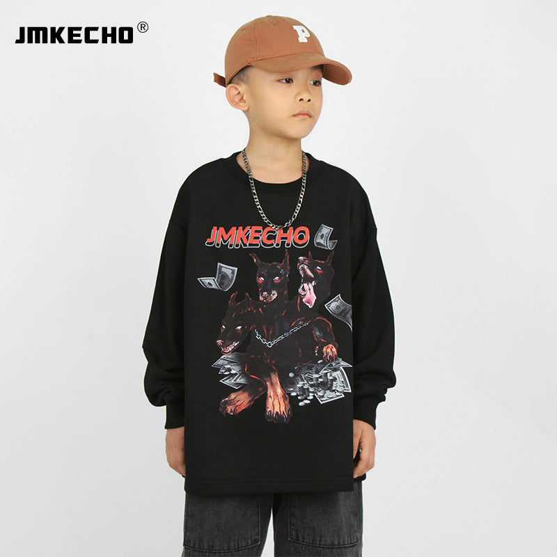 Kids Present Thoroughbred Doberman Dog Print T-Shirt Sweater Boys' Autumn Pullover