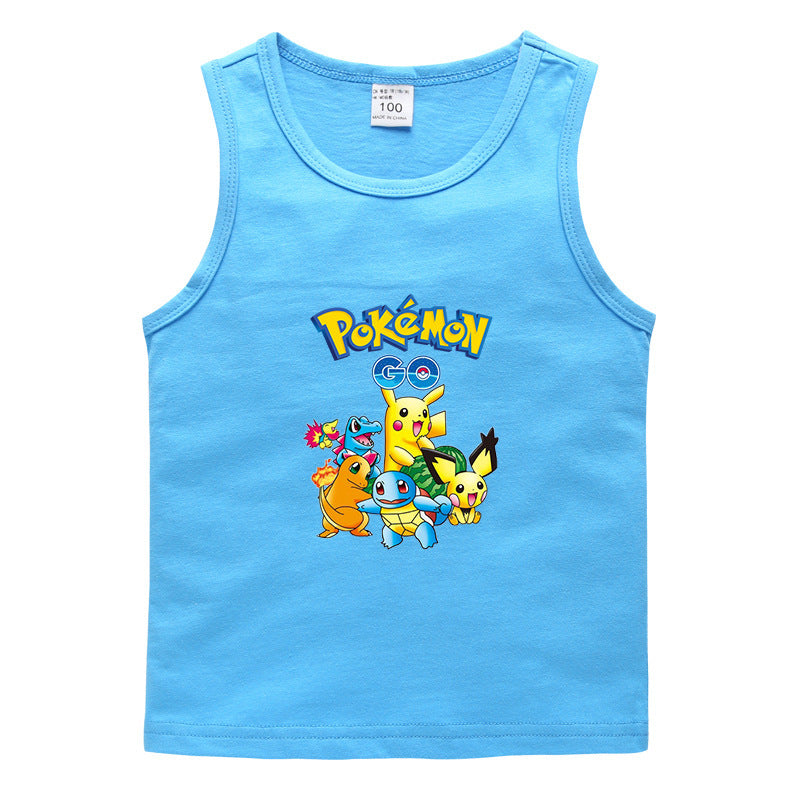 Children Pokemon Pikachu T Shirt Casual Sports Sweat-Absorbent Vest