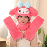 My Melody Hat Cartoon Autumn and Winter Hooded Scarf Gloves Female Cute Melody Fashionable Warm Scarf and Hat One  Kulomi