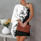 Nina Parker Graffiti Dress Sexy Diagonal Collar off-Shoulder Dress