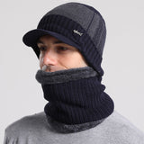 Mens Winter Hats Warm Wool Hat Scarf Color Matching Knitted Hat
