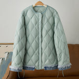 Women Winter Coats Puffer Jacket Down Coat Stitching Denim Lightweight Down Jacket Female Short Winter White Duck Down Coat