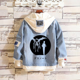 Comic Denim Jacket Men and Women Street Hip Hop plus Size Hooded Hooded Jacket